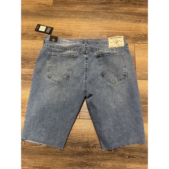 True Religion Ricky SN Flap Shorts Blue Jean Shorts Jorts Men's Size 38 12" NWT - Picture 1 of 9